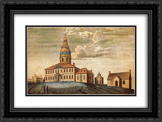 A Front View of Statehouse at Annapolis 24x18 Black Ornate Wood Framed Art Print Poster with Double Matting by Peale, Charles Willson