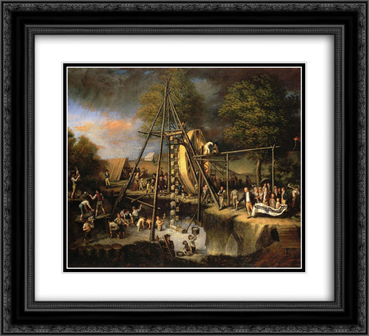 Exhumation of the Mastadon 22x20 Black Ornate Wood Framed Art Print Poster with Double Matting by Peale, Charles Willson