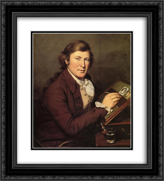 James Peale Painting a Miniature 20x22 Black Ornate Wood Framed Art Print Poster with Double Matting by Peale, Charles Willson