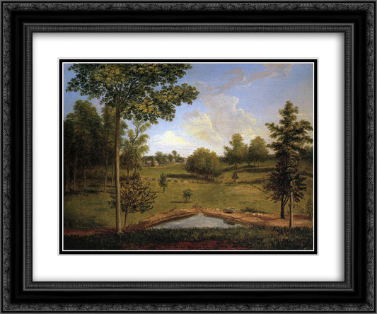 Landscape Looking Towards Sellers Hall from Mill Bank 24x20 Black Ornate Wood Framed Art Print Poster with Double Matting by Peale, Charles Willson