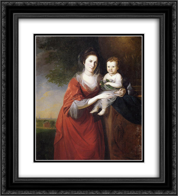 Mrs. John Dickenson and Her Daughter 20x22 Black Ornate Wood Framed Art Print Poster with Double Matting by Peale, Charles Willson