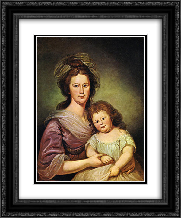 Mrs. Thomas Leiper and Her Daughter, Helen Hamilton Leiper 20x24 Black Ornate Wood Framed Art Print Poster with Double Matting by Peale, Charles Willson