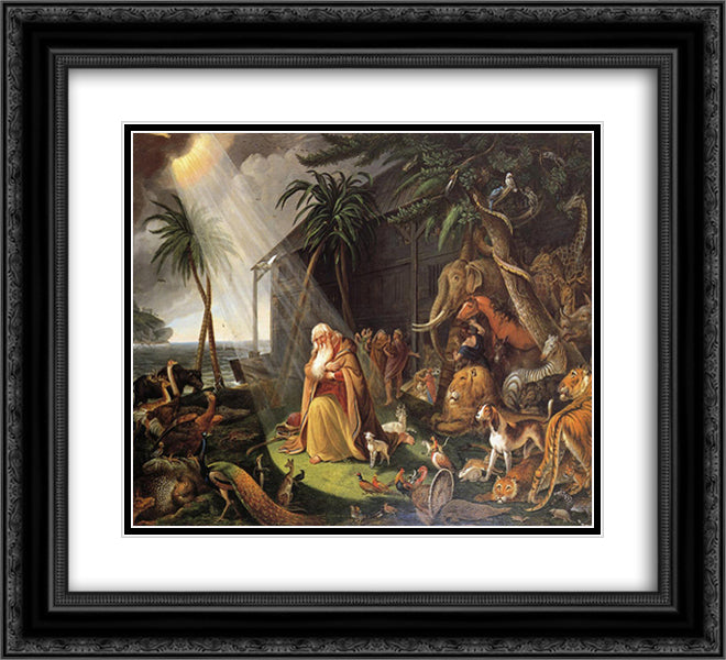 Noah and His Ark (after Charles Catton) 22x20 Black Ornate Wood Framed Art Print Poster with Double Matting by Peale, Charles Willson