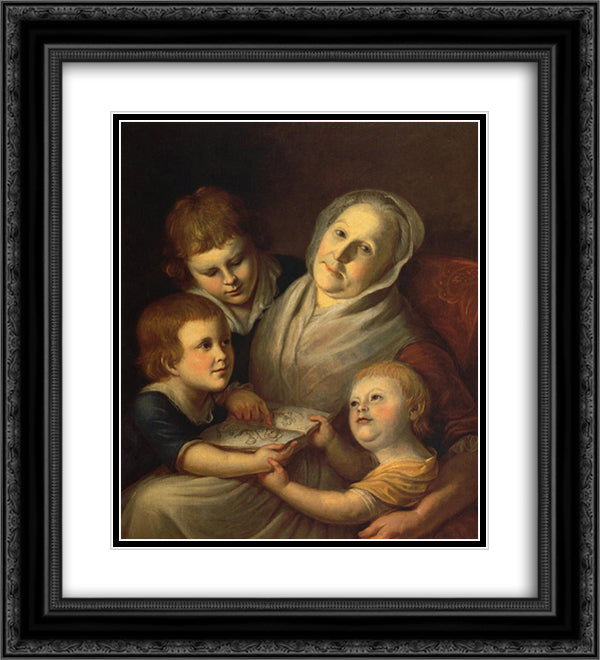 The Artist's Mother, Mrs. Charles Peale, and Her Grandchildren 20x22 Black Ornate Wood Framed Art Print Poster with Double Matting by Peale, Charles Willson