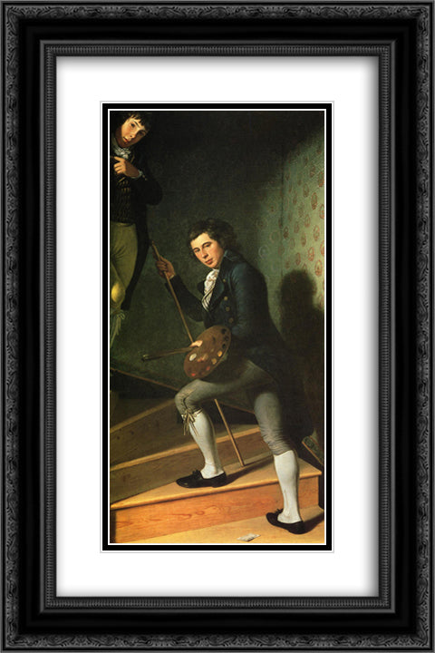 The Staircase Group (also known as Raphael and Titian Ramsey Peale) 16x24 Black Ornate Wood Framed Art Print Poster with Double Matting by Peale, Charles Willson