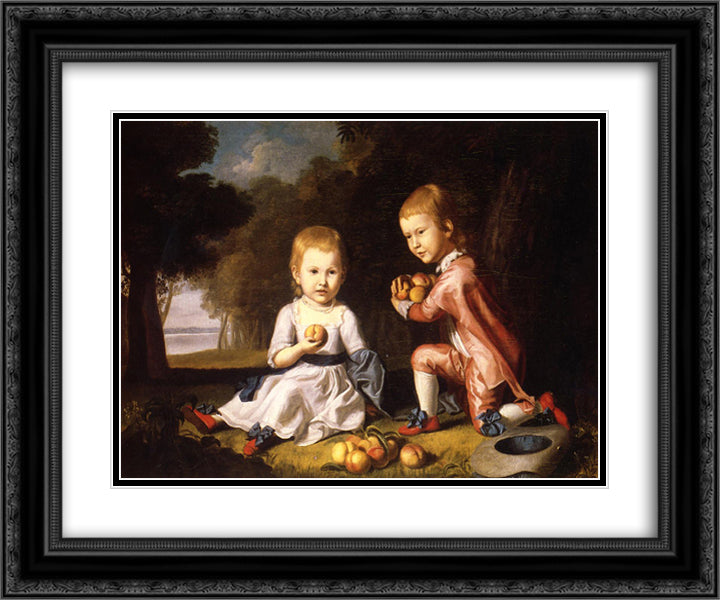 The Stewart Children (also known as Isabella and John Stewart) 24x20 Black Ornate Wood Framed Art Print Poster with Double Matting by Peale, Charles Willson