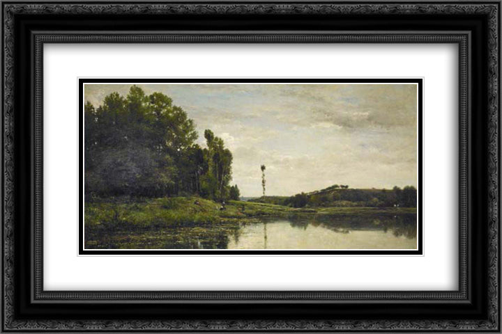 Banks of the Oise 24x16 Black Ornate Wood Framed Art Print Poster with Double Matting by Daubigny, Charles Francois