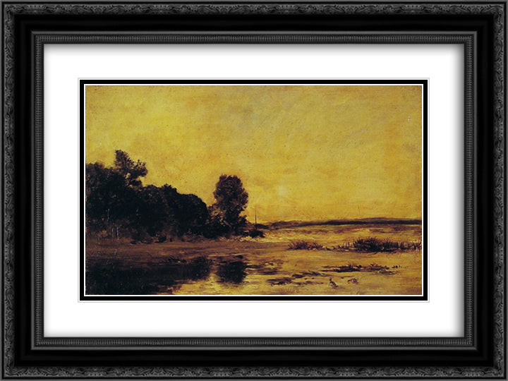 By the sea 24x18 Black Ornate Wood Framed Art Print Poster with Double Matting by Daubigny, Charles Francois
