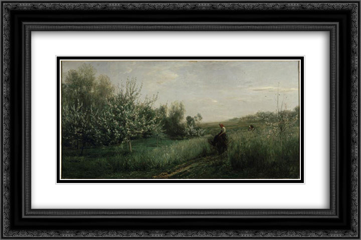 Spring 24x16 Black Ornate Wood Framed Art Print Poster with Double Matting by Daubigny, Charles Francois