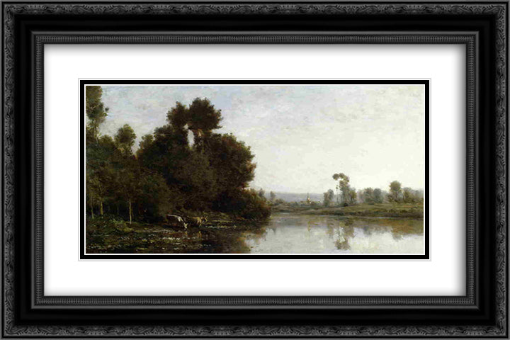 The Banks of the River 24x16 Black Ornate Wood Framed Art Print Poster with Double Matting by Daubigny, Charles Francois