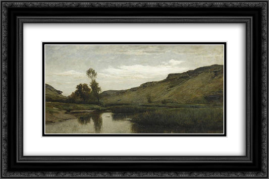 The big valley of the Optevoz 24x16 Black Ornate Wood Framed Art Print Poster with Double Matting by Daubigny, Charles Francois