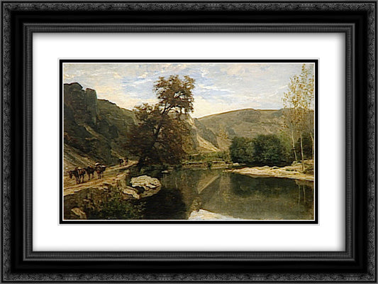 The boards of Cousin near Avallon 24x18 Black Ornate Wood Framed Art Print Poster with Double Matting by Daubigny, Charles Francois