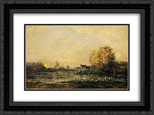 The bog in the sunset 24x18 Black Ornate Wood Framed Art Print Poster with Double Matting by Daubigny, Charles Francois