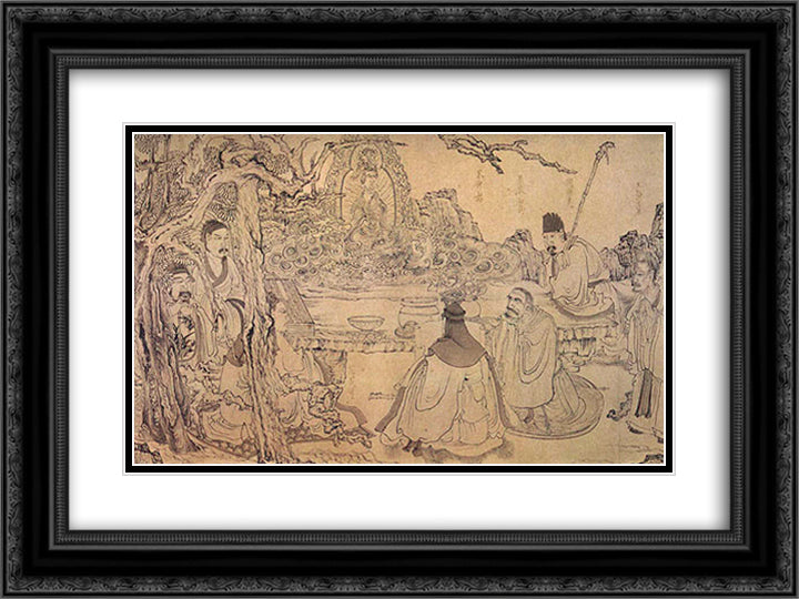 An Elegant Gathering 24x18 Black Ornate Wood Framed Art Print Poster with Double Matting by Hongshou, Chen