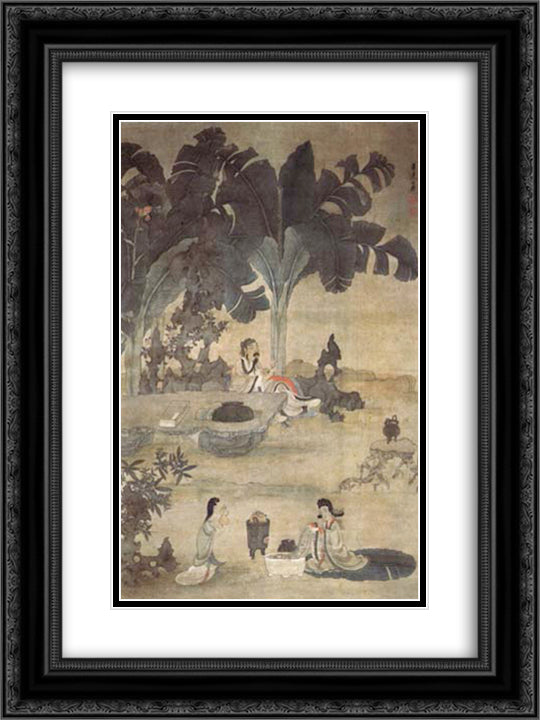 Drinking Wine in the Garden 18x24 Black Ornate Wood Framed Art Print Poster with Double Matting by Hongshou, Chen