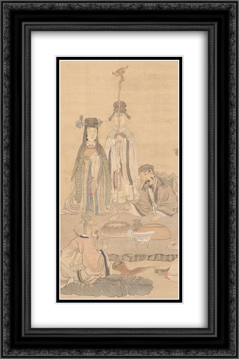 Immortals Celebrating a Birthday (detail) 16x24 Black Ornate Wood Framed Art Print Poster with Double Matting by Hongshou, Chen