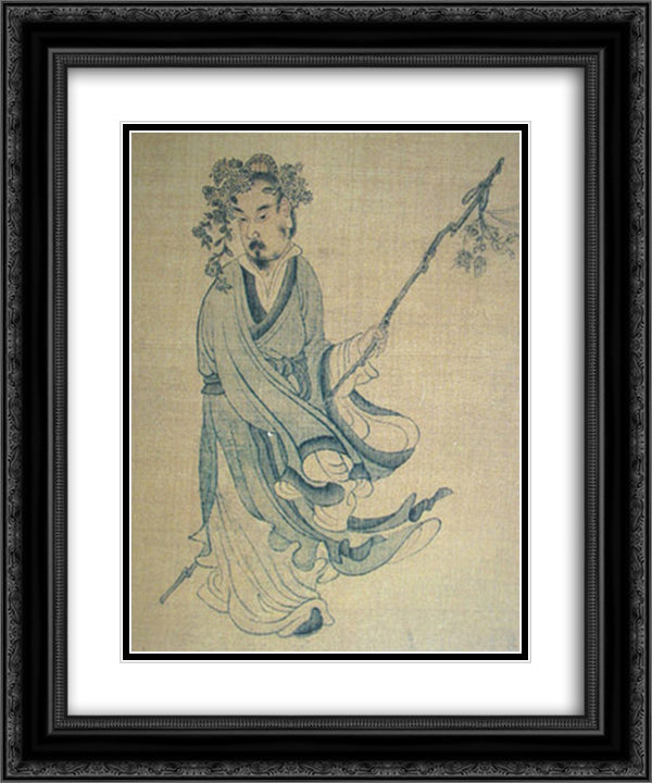 Portrait of T'ao Ch'ien 20x24 Black Ornate Wood Framed Art Print Poster with Double Matting by Hongshou, Chen