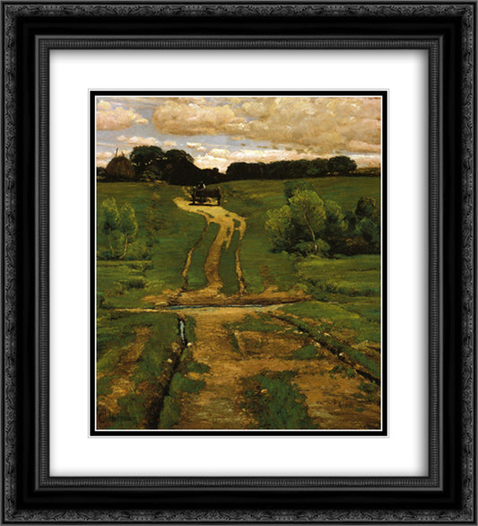 A Back Road 20x22 Black Ornate Wood Framed Art Print Poster with Double Matting by Hassam, Childe