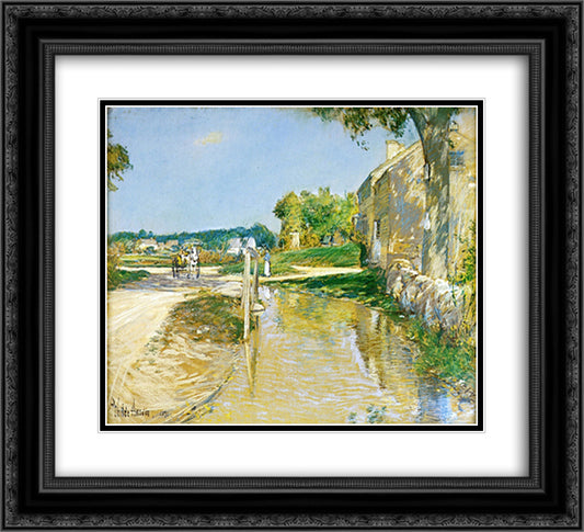 A Country Road 22x20 Black Ornate Wood Framed Art Print Poster with Double Matting by Hassam, Childe