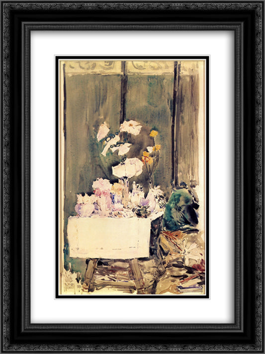 A Favorite Corner 18x24 Black Ornate Wood Framed Art Print Poster with Double Matting by Hassam, Childe
