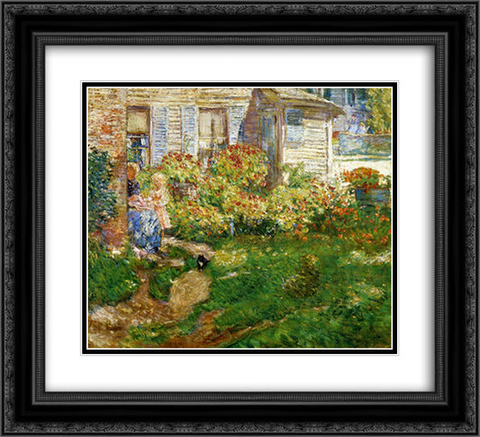 A Fisherman's Cottage 22x20 Black Ornate Wood Framed Art Print Poster with Double Matting by Hassam, Childe