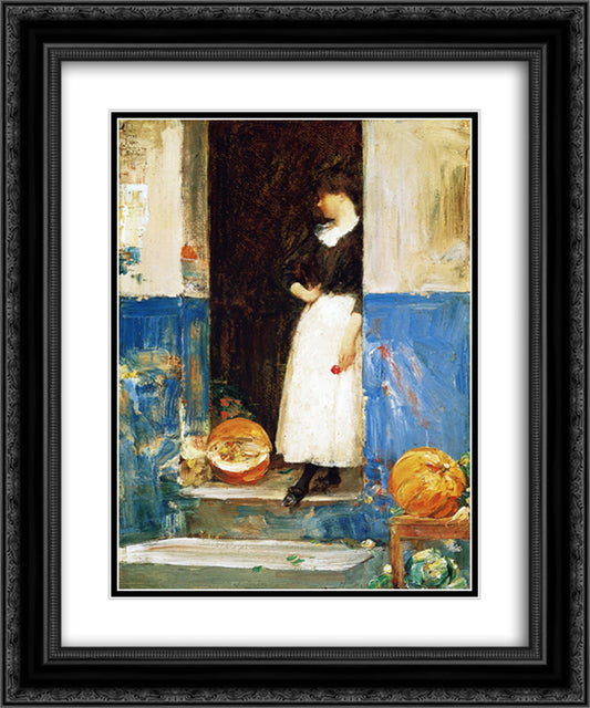 A Fruit Store 20x24 Black Ornate Wood Framed Art Print Poster with Double Matting by Hassam, Childe