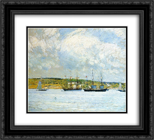 A Parade of Boats 22x20 Black Ornate Wood Framed Art Print Poster with Double Matting by Hassam, Childe