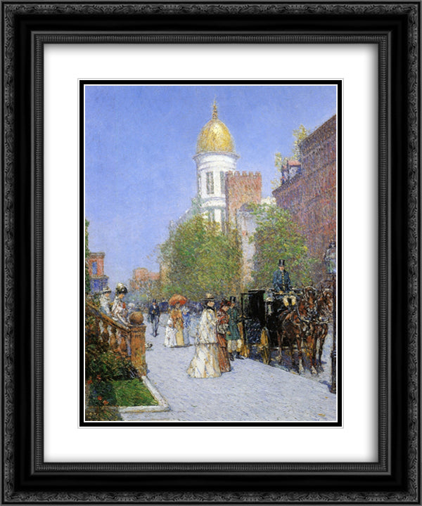 A Spring Morning 20x24 Black Ornate Wood Framed Art Print Poster with Double Matting by Hassam, Childe