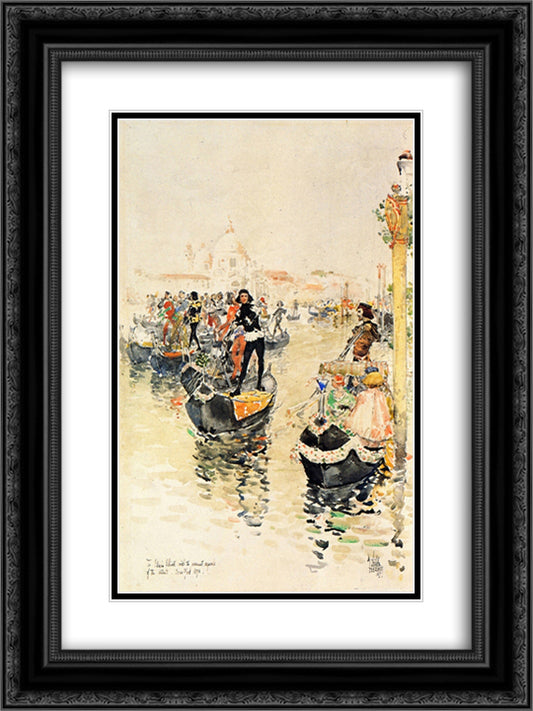 A Venetian Regatta 18x24 Black Ornate Wood Framed Art Print Poster with Double Matting by Hassam, Childe