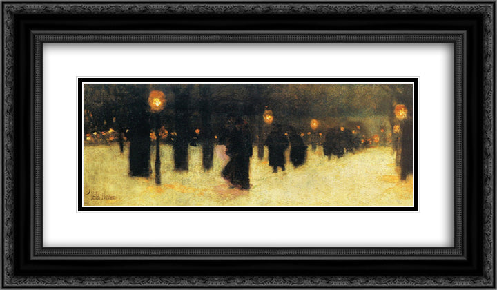 Across the Common on a Winter Evening 24x14 Black Ornate Wood Framed Art Print Poster with Double Matting by Hassam, Childe