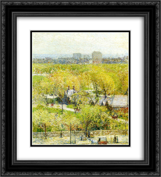 Across the Park 20x22 Black Ornate Wood Framed Art Print Poster with Double Matting by Hassam, Childe