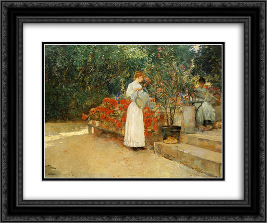 After Breakfast 24x20 Black Ornate Wood Framed Art Print Poster with Double Matting by Hassam, Childe