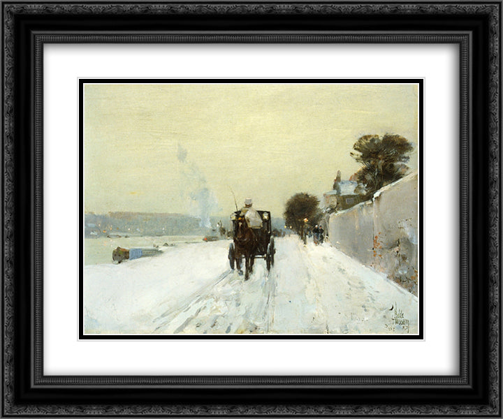 Along the Seine 24x20 Black Ornate Wood Framed Art Print Poster with Double Matting by Hassam, Childe