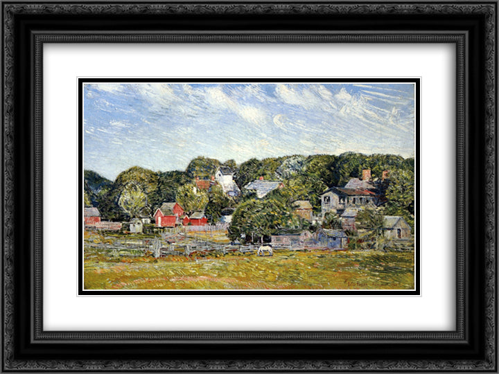 Amagansett, Long Island 24x18 Black Ornate Wood Framed Art Print Poster with Double Matting by Hassam, Childe