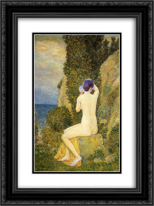 Aphrodite, Appledore 18x24 Black Ornate Wood Framed Art Print Poster with Double Matting by Hassam, Childe