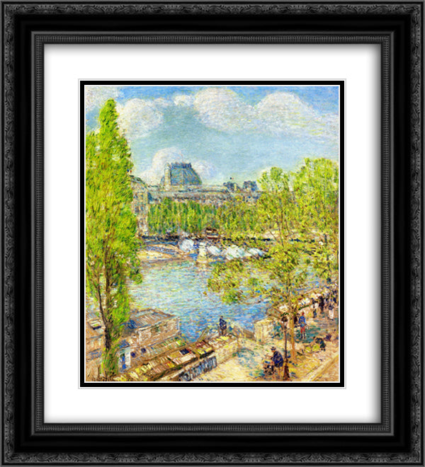 April, Quai Voltaire, Paris 20x22 Black Ornate Wood Framed Art Print Poster with Double Matting by Hassam, Childe