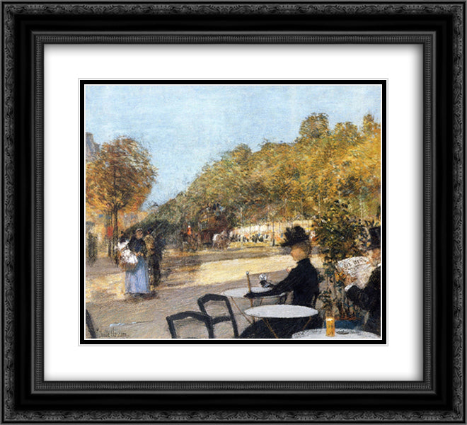 At the Cafe 22x20 Black Ornate Wood Framed Art Print Poster with Double Matting by Hassam, Childe