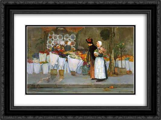 At the Florist 24x18 Black Ornate Wood Framed Art Print Poster with Double Matting by Hassam, Childe