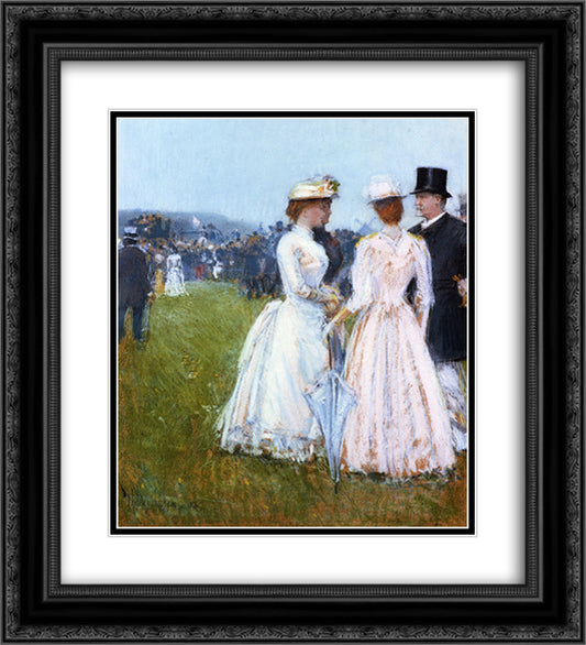 At the Grand Prix 20x22 Black Ornate Wood Framed Art Print Poster with Double Matting by Hassam, Childe