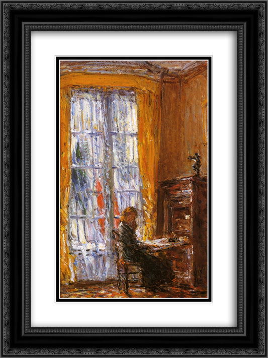 At the Writing Desk 18x24 Black Ornate Wood Framed Art Print Poster with Double Matting by Hassam, Childe