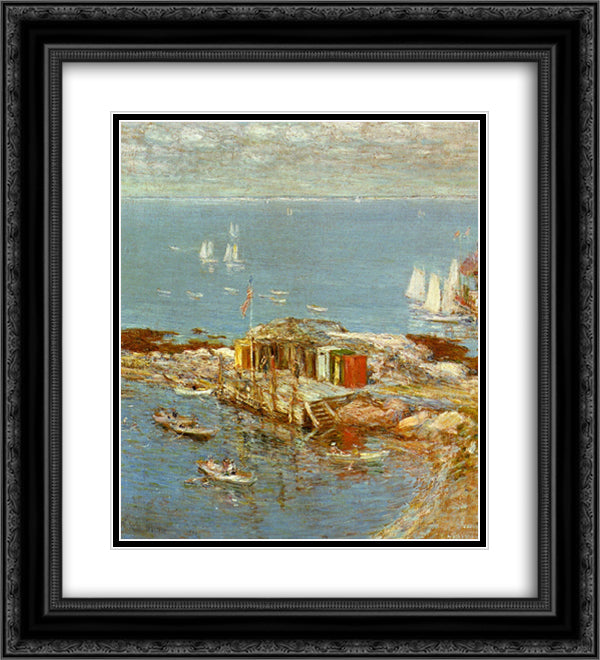 August Afternoon, Appledore 20x22 Black Ornate Wood Framed Art Print Poster with Double Matting by Hassam, Childe