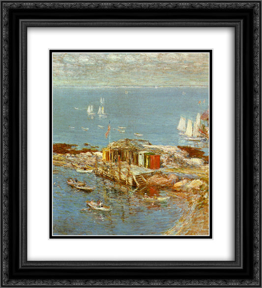 August Afternoon, Appledore 20x22 Black Ornate Wood Framed Art Print Poster with Double Matting by Hassam, Childe