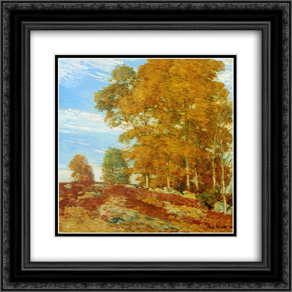 Autumn Hilltop, New England 20x20 Black Ornate Wood Framed Art Print Poster with Double Matting by Hassam, Childe