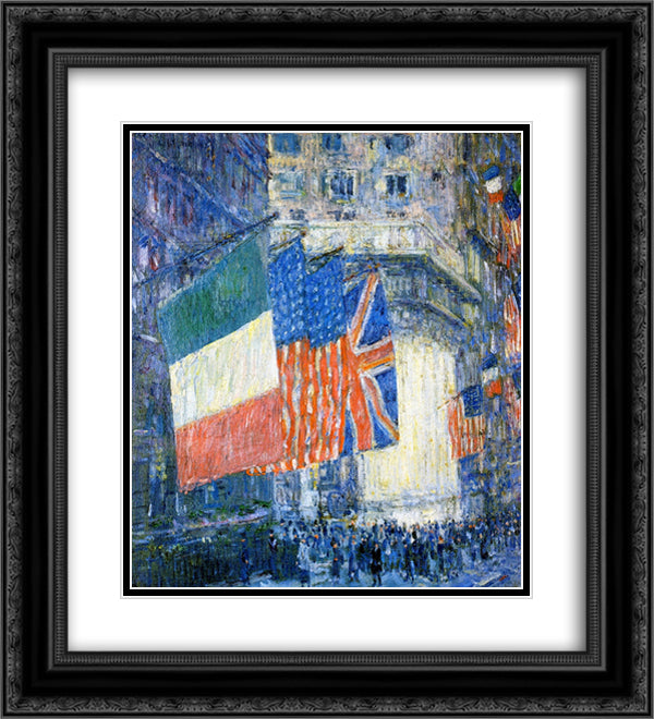 Avenue of the Allies (aka Flags on the Waldorf) 20x22 Black Ornate Wood Framed Art Print Poster with Double Matting by Hassam, Childe