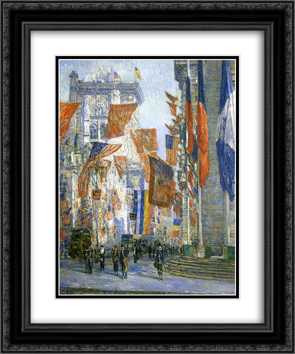 Avenue of the Allies 02 20x24 Black Ornate Wood Framed Art Print Poster with Double Matting by Hassam, Childe