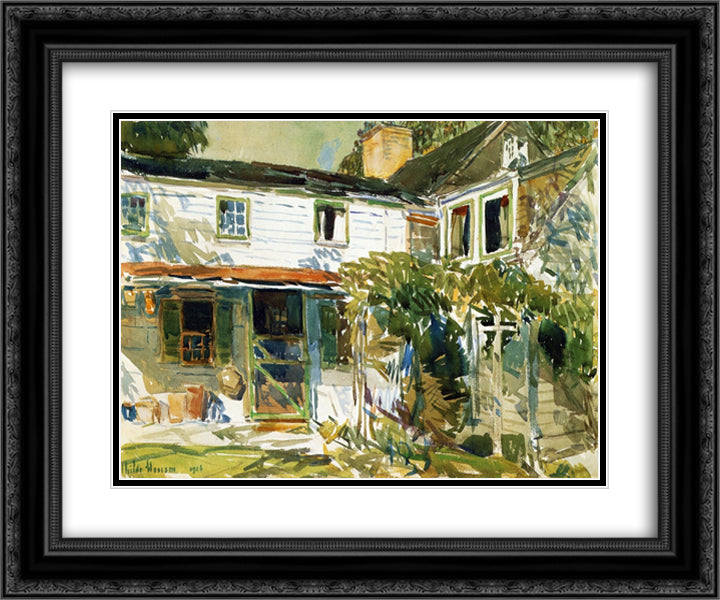 Back of the Old House 24x20 Black Ornate Wood Framed Art Print Poster with Double Matting by Hassam, Childe