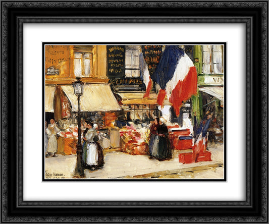 Bastille Day, Boulevard Rochechouart, Paris 24x20 Black Ornate Wood Framed Art Print Poster with Double Matting by Hassam, Childe