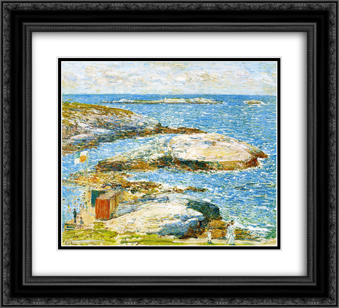 Bathing Pool, Appledore 22x20 Black Ornate Wood Framed Art Print Poster with Double Matting by Hassam, Childe