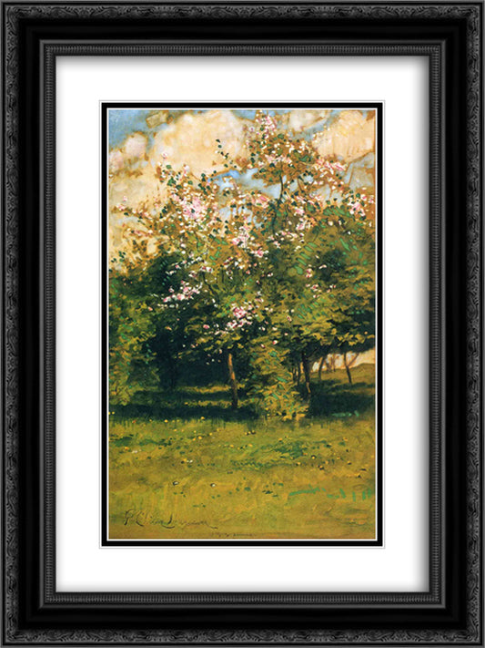 Blossoming Trees 18x24 Black Ornate Wood Framed Art Print Poster with Double Matting by Hassam, Childe