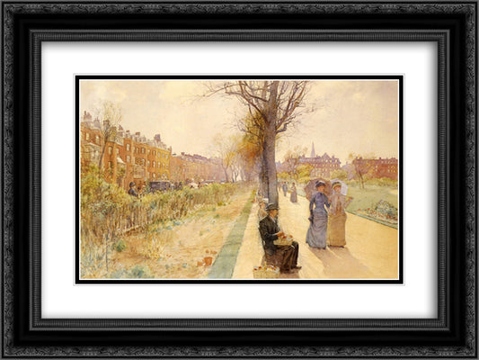 Boston Common 24x18 Black Ornate Wood Framed Art Print Poster with Double Matting by Hassam, Childe